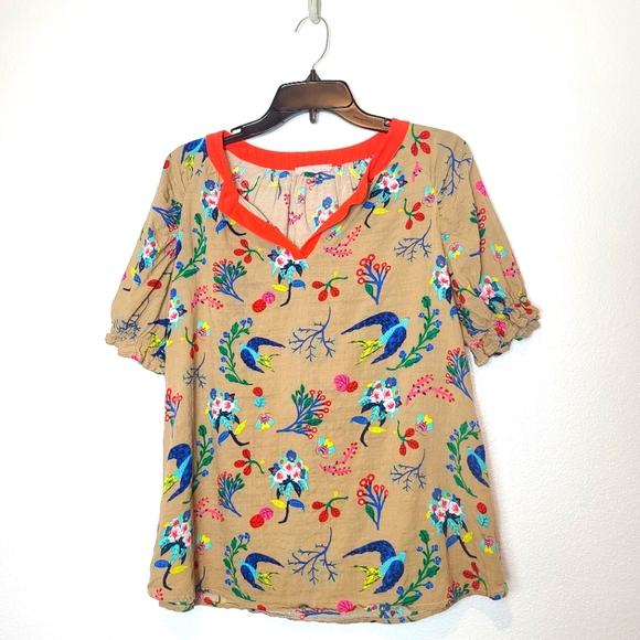 CES FEMME Floral Birds Novelty Animal Print Blouse Top - Picture 2 of 9